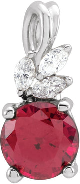 Platinum Round Lab-Grown Ruby & Natural Diamond Accented Floral Necklace or Pendant