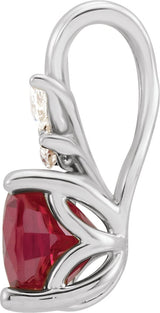 14K Gold Round Lab-Grown Ruby & Natural Diamond Accented Floral Necklace or Pendant - White Gold - view 2