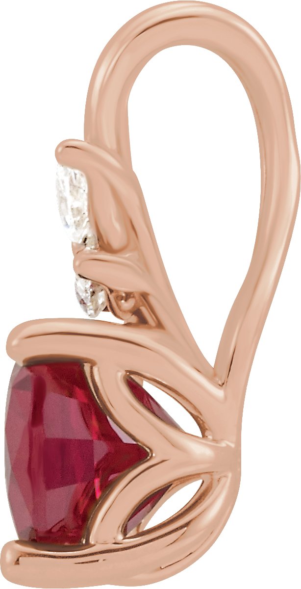14K Gold Round Lab-Grown Ruby & Natural Diamond Accented Floral Necklace or Pendant - Rose Gold - view 2