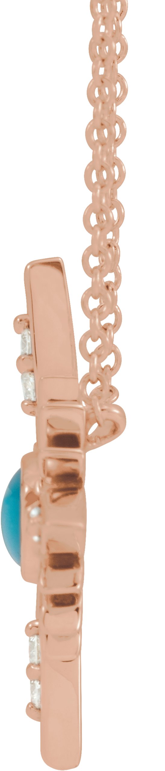 14K Gold Oval Natural Turquoise & Natural Diamond Star Necklace or Pendant - Rose Gold - view 2