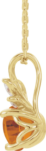 14K Gold Round Natural Citrine & Natural Diamond Accented Floral Necklace or Pendant - Yellow Gold - view 2