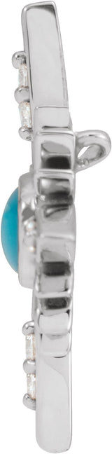 Platinum Oval Natural Turquoise & Natural Diamond Star Necklace or Pendant - view 2