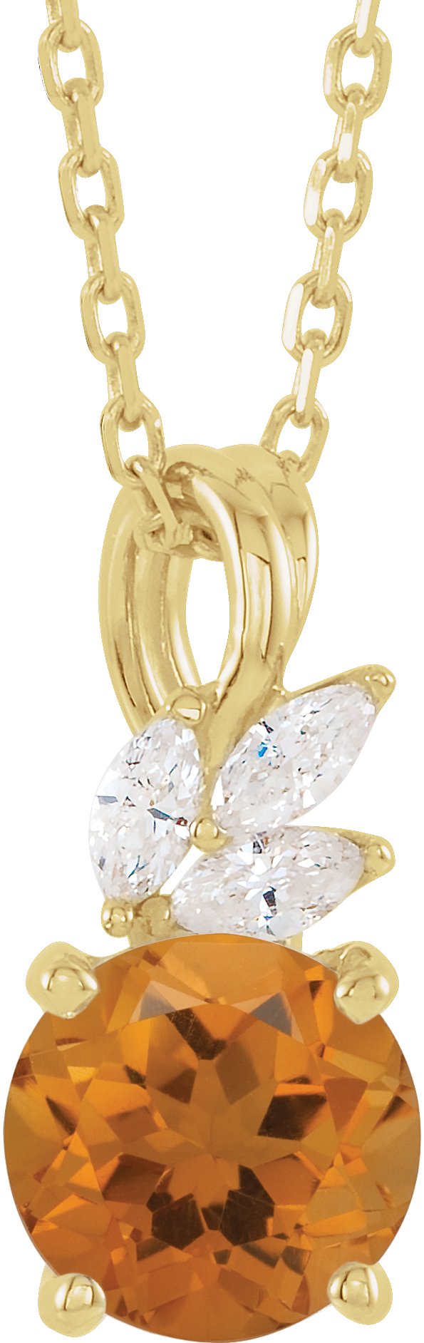 14K Gold Round Natural Citrine & Natural Diamond Accented Floral Necklace or Pendant - Yellow Gold