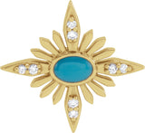 14K Gold Oval Natural Turquoise & Natural Diamond Star Necklace or Pendant - Yellow Gold