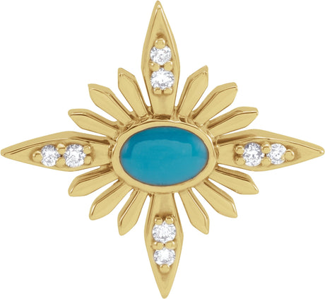 14K Gold Oval Natural Turquoise & Natural Diamond Star Necklace or Pendant - Yellow Gold