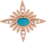 14K Gold Oval Natural Turquoise & Natural Diamond Star Necklace or Pendant - Rose Gold