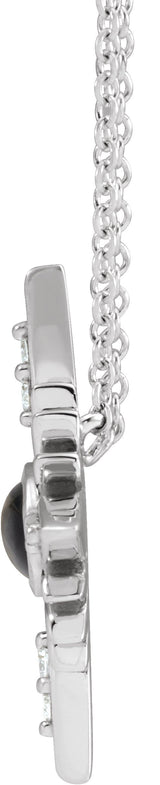 Platinum Oval Natural Black Onyx & Natural Diamond Star Necklace or Pendant - view 2