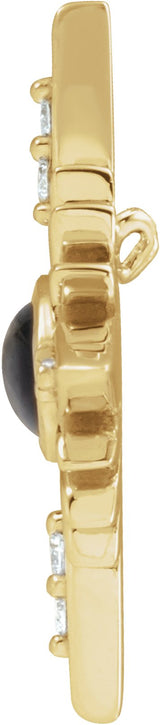 14K Gold Oval Natural Black Onyx & Natural Diamond Star Necklace or Pendant - Yellow Gold - view 2