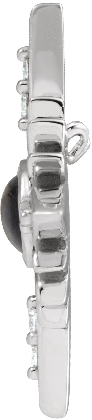 14K Gold Oval Natural Black Onyx & Natural Diamond Star Necklace or Pendant - White Gold - view 2
