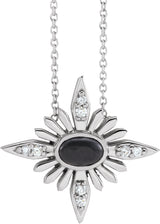 14K Gold Oval Natural Black Onyx & Natural Diamond Star Necklace or Pendant - White Gold