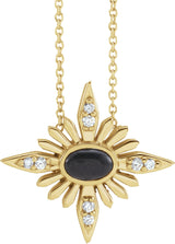 14K Gold Oval Natural Black Onyx & Natural Diamond Star Necklace or Pendant - Yellow Gold