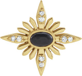 14K Gold Oval Natural Black Onyx & Natural Diamond Star Necklace or Pendant - Yellow Gold