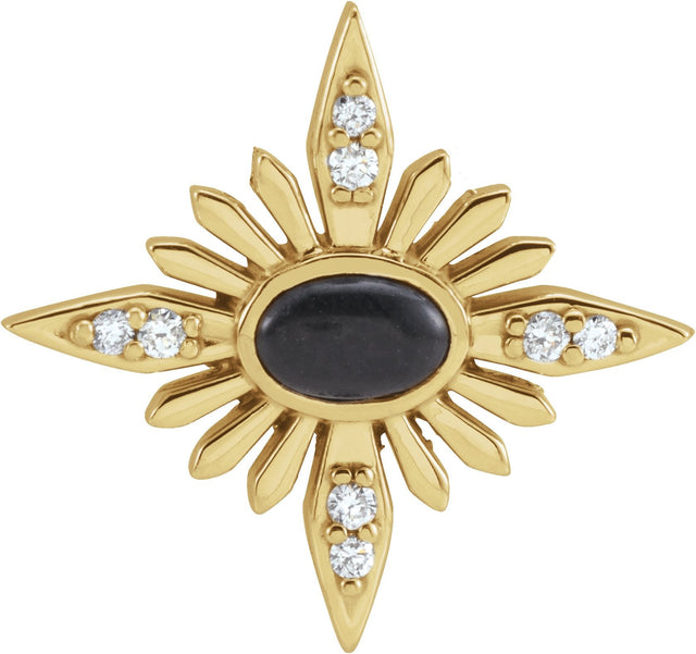 14K Gold Oval Natural Black Onyx & Natural Diamond Star Necklace or Pendant - Yellow Gold