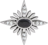 14K Gold Oval Natural Black Onyx & Natural Diamond Star Necklace or Pendant - White Gold