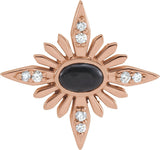 14K Gold Oval Natural Black Onyx & Natural Diamond Star Necklace or Pendant - Rose Gold