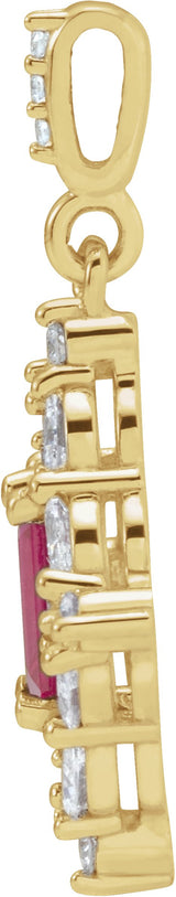 14K Gold Emerald Natural Ruby & Natural Diamond Halo-Style Necklace or Pendant - Yellow Gold - view 2