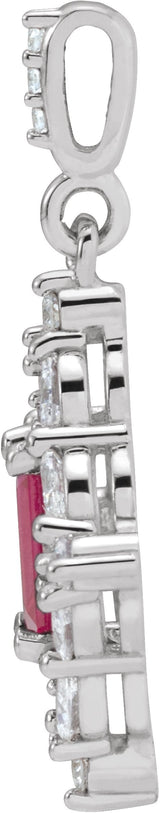 14K Gold Emerald Natural Ruby & Natural Diamond Halo-Style Necklace or Pendant - White Gold - view 2