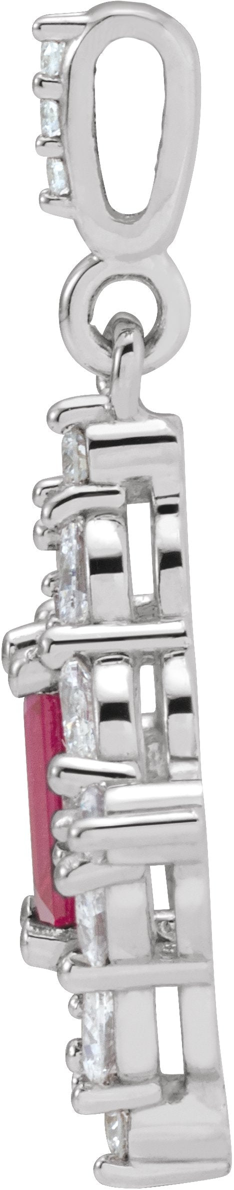 14K Gold Emerald Natural Ruby & Natural Diamond Halo-Style Necklace or Pendant - White Gold - view 2