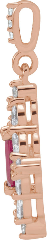 14K Gold Emerald Natural Ruby & Natural Diamond Halo-Style Necklace or Pendant - Rose Gold - view 2