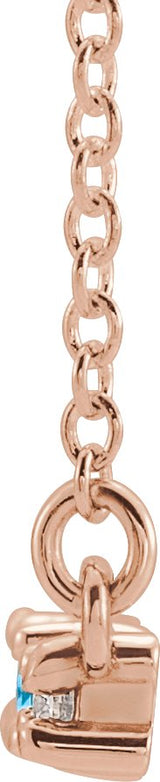14K Gold Straight Baguette Natural Blue Zircon Accented Bar Necklace - Rose Gold - view 5