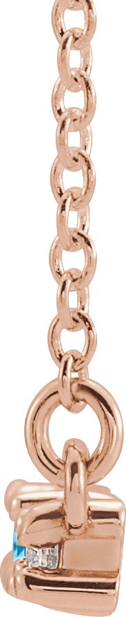 14K Gold Straight Baguette Natural Blue Zircon Accented Bar Necklace - Rose Gold - view 5