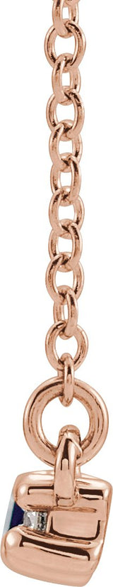 14K Gold Straight Baguette Natural Blue Sapphire Accented Bar Necklace – 1/8 CTW - Rose Gold - view 5