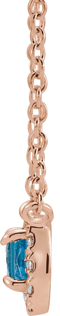 14K Gold Square Natural Aquamarine & Natural Diamond Halo-Style Necklace - Rose Gold