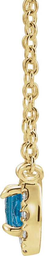 14K Gold Square Natural Aquamarine & Natural Diamond Halo-Style Necklace - Yellow Gold