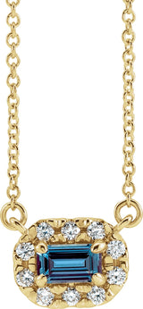 14K Gold Emerald Lab-Grown Alexandrite & Natural Diamond French-Set Halo-Style Necklace - Yellow Gold