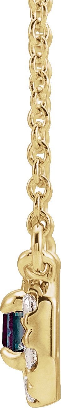 14K Gold Emerald Lab-Grown Alexandrite & Natural Diamond French-Set Halo-Style Necklace - Yellow Gold - view 2
