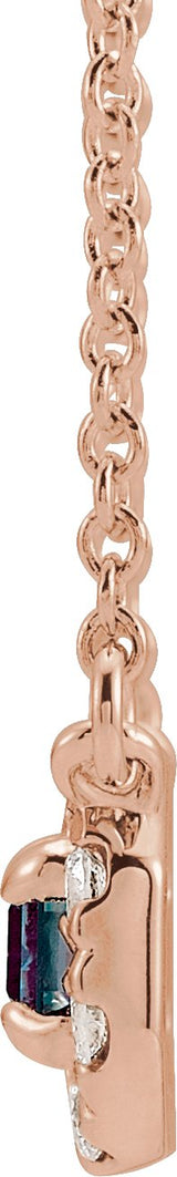 14K Gold Emerald Lab-Grown Alexandrite & Natural Diamond French-Set Halo-Style Necklace - Rose Gold - view 2