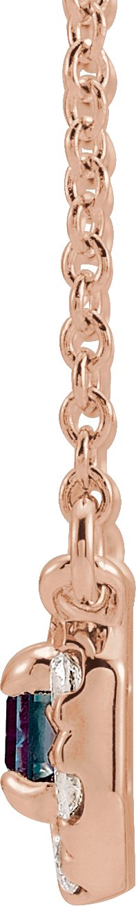 14K Gold Emerald Lab-Grown Alexandrite & Natural Diamond French-Set Halo-Style Necklace - Rose Gold - view 2