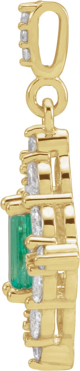 14K Gold Emerald Natural Emerald & Natural Diamond Halo-Style Necklace or Pendant – 1/3 CTW - Yellow Gold - view 2