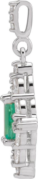 Platinum Emerald Natural Emerald & Natural Diamond Halo-Style Necklace or Pendant – 1/3 CTW - view 2