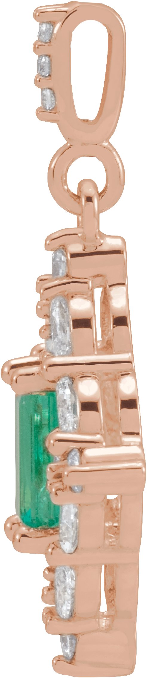 14K Gold Emerald Natural Emerald & Natural Diamond Halo-Style Necklace or Pendant – 1/3 CTW - Rose Gold - view 2