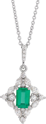 Platinum Emerald Natural Emerald & Natural Diamond Halo-Style Necklace or Pendant – 1/3 CTW