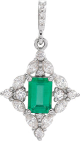 Platinum Emerald Natural Emerald & Natural Diamond Halo-Style Necklace or Pendant – 1/3 CTW