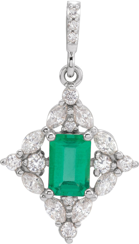 Platinum Emerald Natural Emerald & Natural Diamond Halo-Style Necklace or Pendant – 1/3 CTW