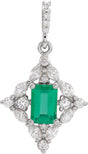 Platinum Emerald Natural Emerald & Natural Diamond Halo-Style Necklace or Pendant – 1/3 CTW
