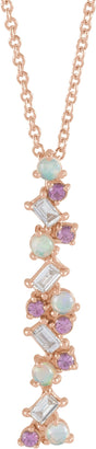 14K Gold Natural Ethiopian Opal & Natural Pink Sapphire & Natural Diamond Scattered Bar Pendant – 1/8 CTW - Rose Gold