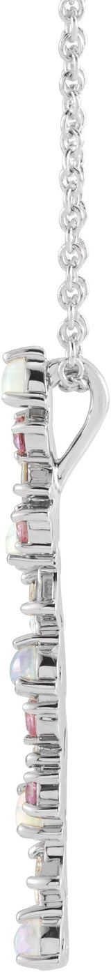 14K Gold Natural Ethiopian Opal & Natural Pink Sapphire & Natural Diamond Scattered Bar Pendant – 1/8 CTW - White Gold - view 2