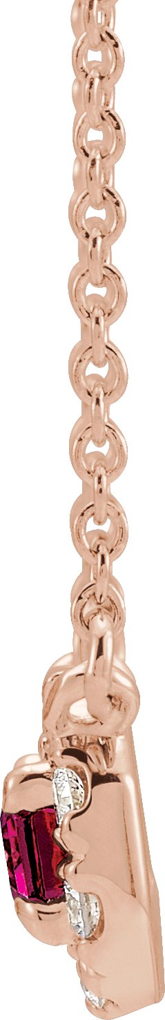 14K Gold Emerald Natural Pink Tourmaline & Natural Diamond French-Set Halo-Style Necklace - Rose Gold - view 2