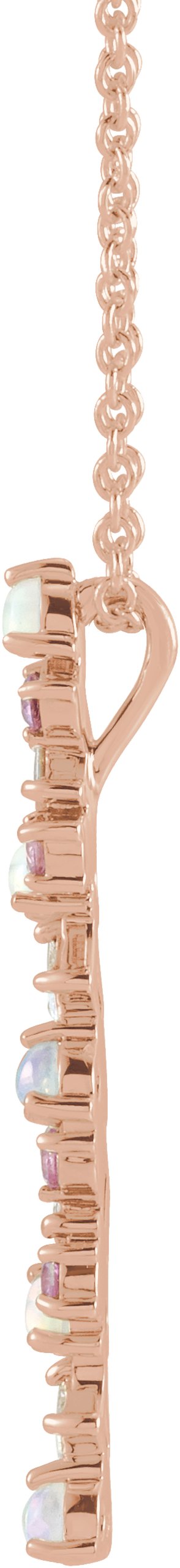 14K Gold Natural Ethiopian Opal & Natural Pink Sapphire & Natural Diamond Scattered Bar Pendant – 1/8 CTW - Rose Gold - view 2