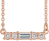 14K Gold Straight Baguette Natural Diamond Accented Bar Necklace – 1/4 CTW - Rose Gold - view 3