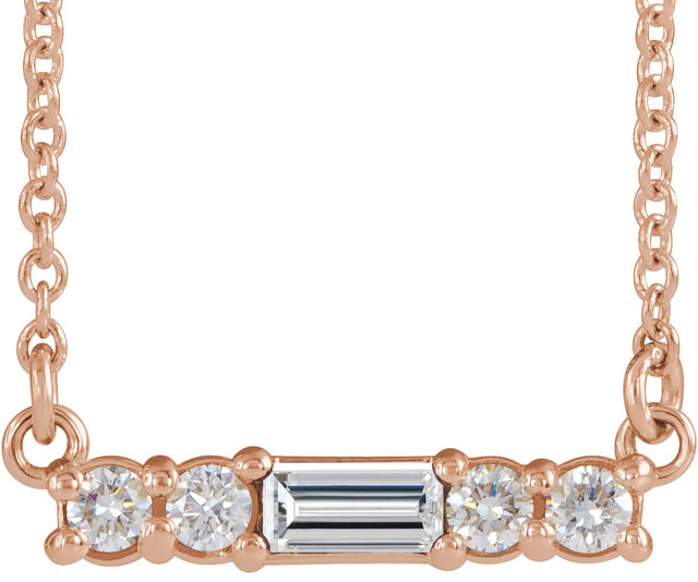 14K Gold Straight Baguette Natural Diamond Accented Bar Necklace – 1/4 CTW - Rose Gold - view 3