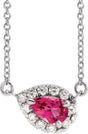 Platinum Pear Natural Pink Tourmaline & Natural Diamond French-Set Halo-Style Necklace