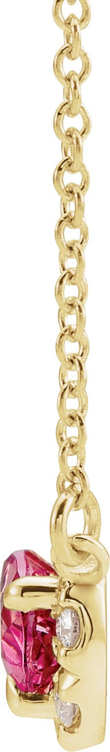 14K Gold Pear Natural Pink Tourmaline & Natural Diamond French-Set Halo-Style Necklace - Yellow Gold - view 2