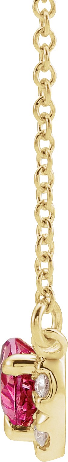 14K Gold Pear Natural Pink Tourmaline & Natural Diamond French-Set Halo-Style Necklace - Yellow Gold - view 2