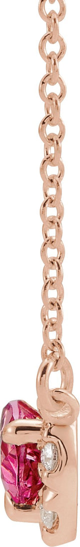 14K Gold Pear Natural Pink Tourmaline & Natural Diamond French-Set Halo-Style Necklace - Rose Gold - view 2