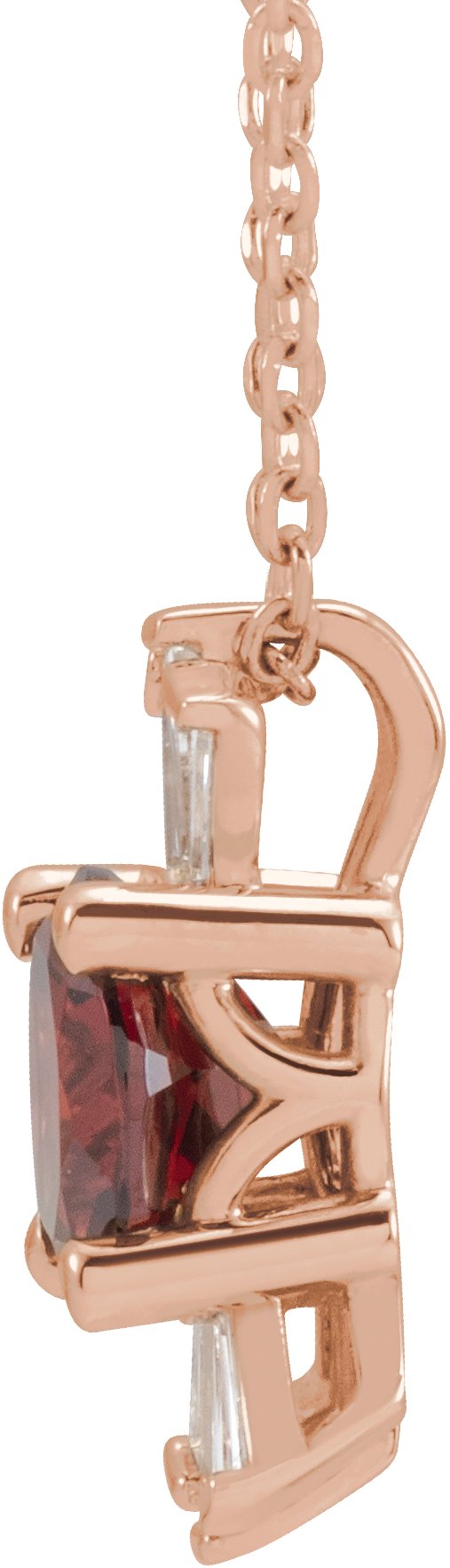 14K Gold Round Natural Mozambique Garnet & Natural Diamond Accented Necklace or Pendant – 1/6 CTW · 6mm - Rose Gold - view 2